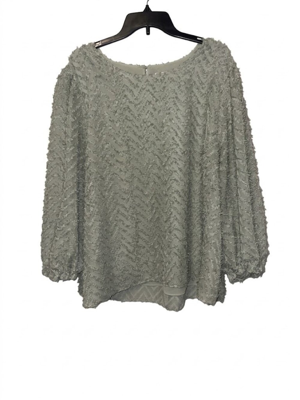 CATO Plus Size Sage Green Textured Chevron Faux Wrap Long Sleeve Novelty Blouse